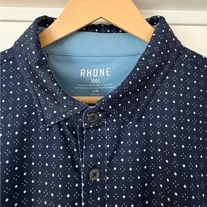 Rhone Men's Dark Blue Diamond Pattern Performance Golf Polo Shirt